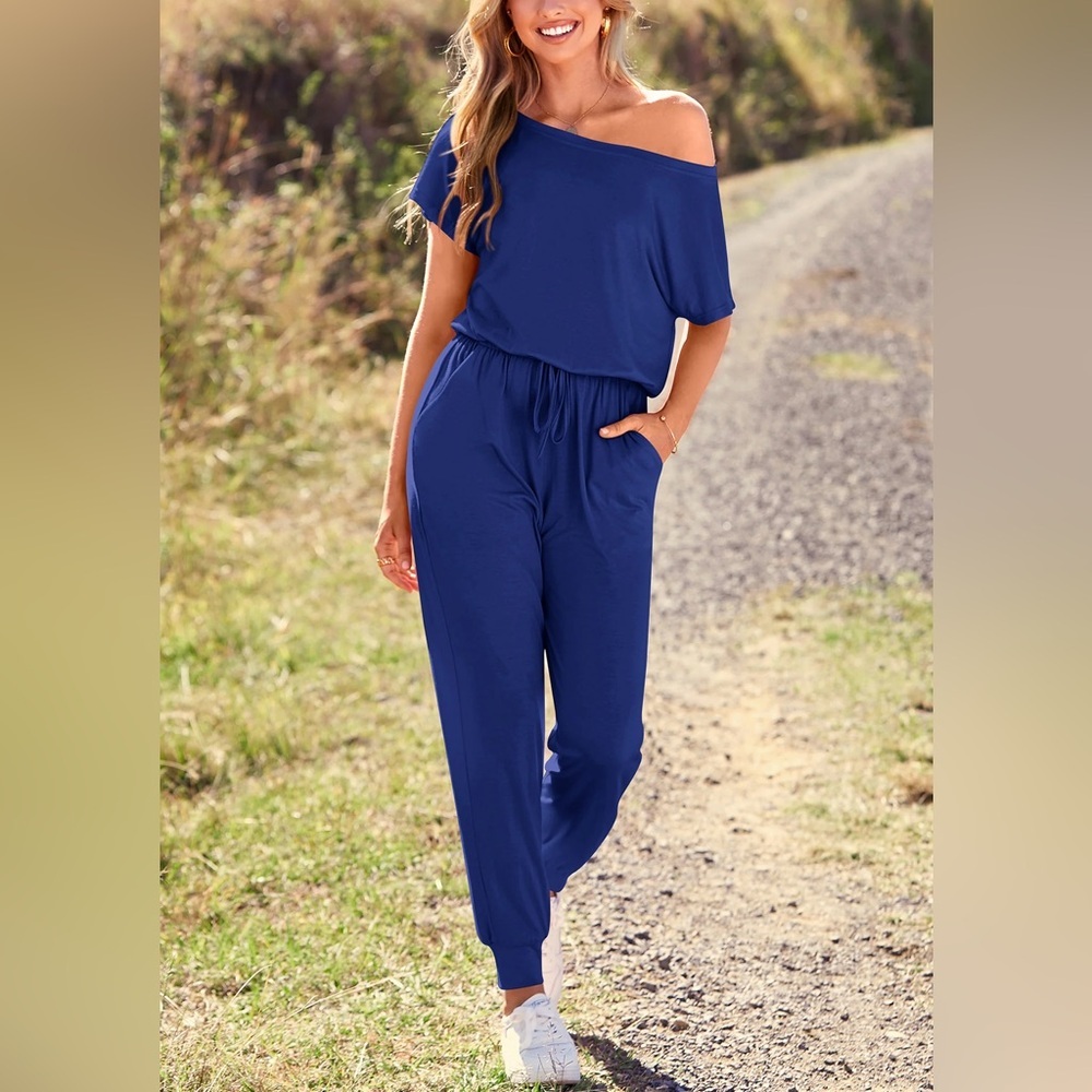 Off Shoulder Romper Spring Vacation‎ Travel Lounge Outfits Clothes Navy XXL